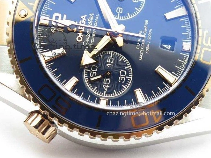 0209 FlexibleFit Seamaster Professional Chrono SS RG Blue Ceramic Blue Dial On SS RG Bracelet A 8211